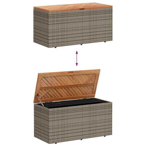 vidaXL Garden Storage Box Grey 110x50x54 cm Poly Rattan Acacia Wood