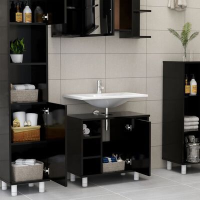 vidaXL 3 Piece Bathroom Furniture Set Black Engineered Wood