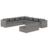 vidaXL 9 Piece Garden Lounge Set with Cushions Grey Poly Rattan