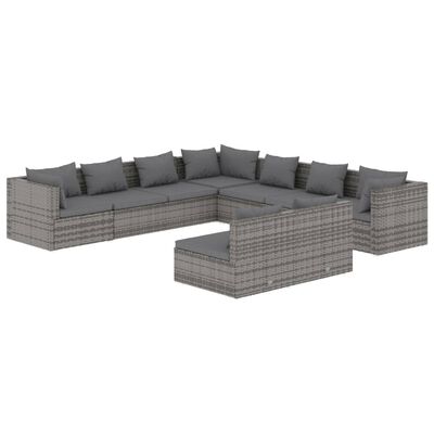 vidaXL 9 Piece Garden Lounge Set with Cushions Grey Poly Rattan, grey and anthracite vidaXL 9 Piece Garden Lounge Set with Cushions Grey Poly Rattan