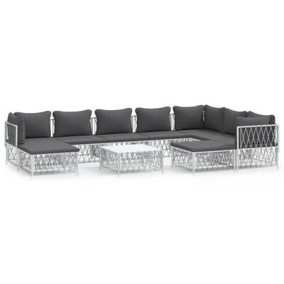 vidaXL 10 Piece Garden Lounge Set with Cushions White Steel