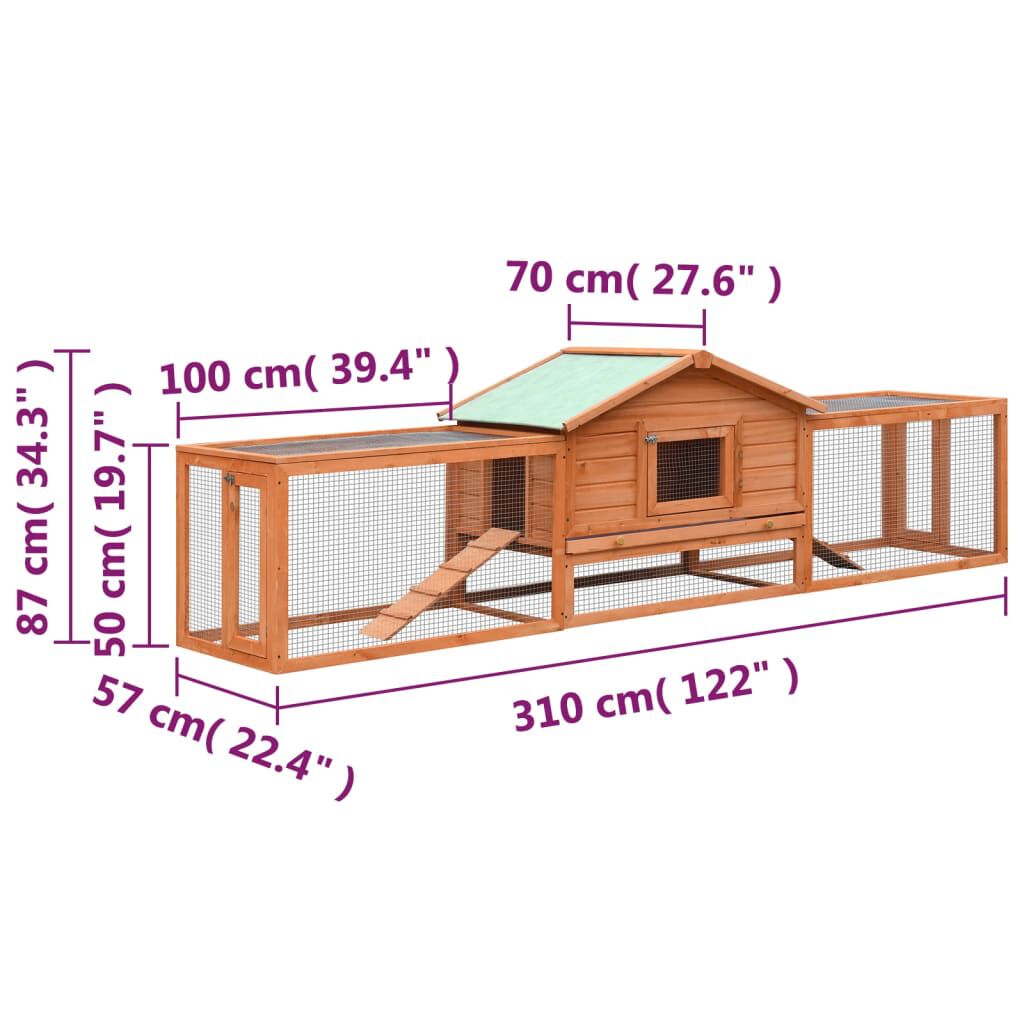 vidaXL Rabbit Hutch Solid Pine & Fir Wood 310x70x87 cm