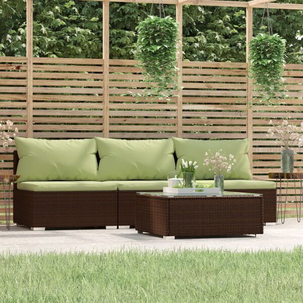 vidaXL 4 Piece Garden Lounge Set with Cushions Brown Poly Rattan