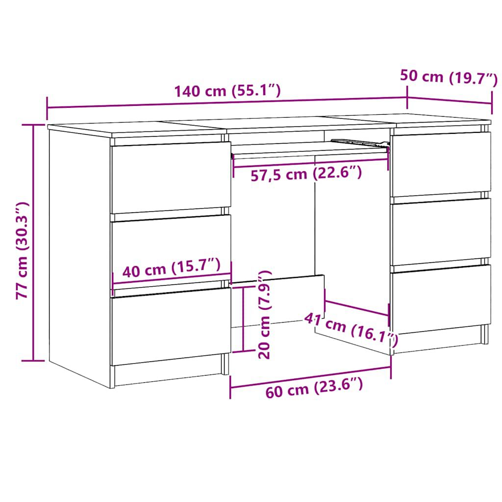 vidaXL Writing Desk Black 140x50x77 cm Engineered Wood