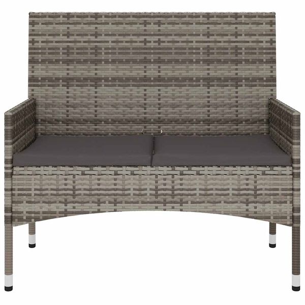 vidaXL 2-Seater Garden Bench with Cushions Grey Poly Rattan
