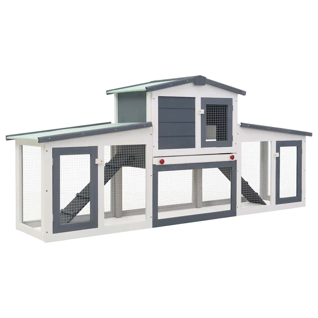 vidaXL Outdoor Large Rabbit Hutch Grey and White 201x45x85 cm Wood