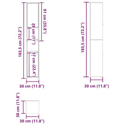 vidaXL Bathroom Cabinet White 30x30x183.5 cm Engineered Wood, white vidaXL Bathroom Cabinet White 30x30x183.5 cm Engineered Wood