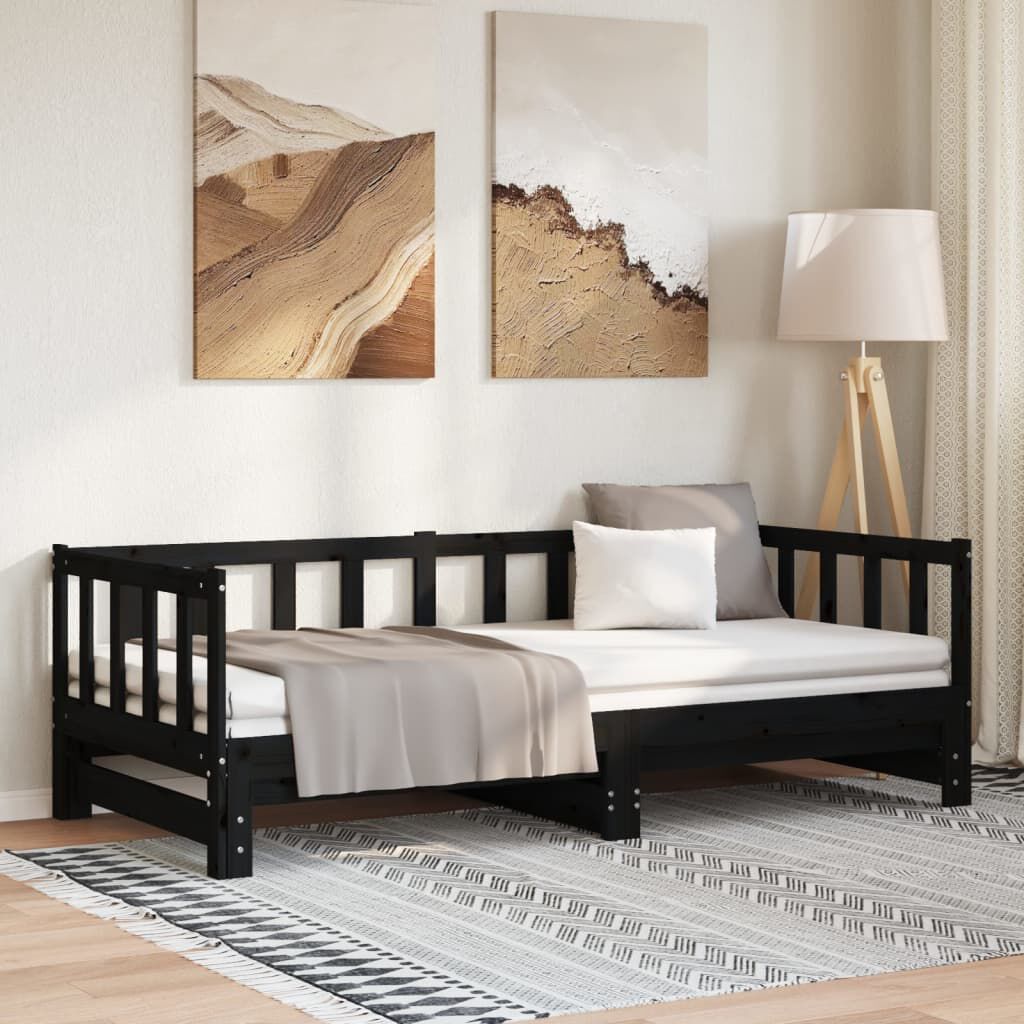 vidaXL Pull-out Day Bed without Mattress Black 2x(90x200)cm