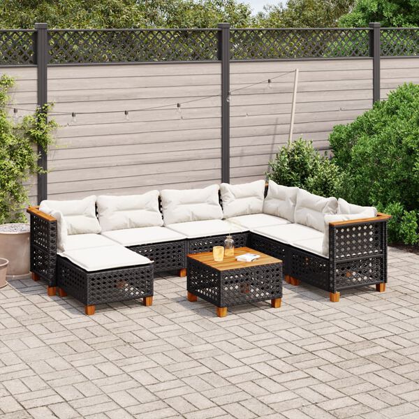 vidaXL 8 Piece Garden Sofa Set with Cushions Black Poly Rattan