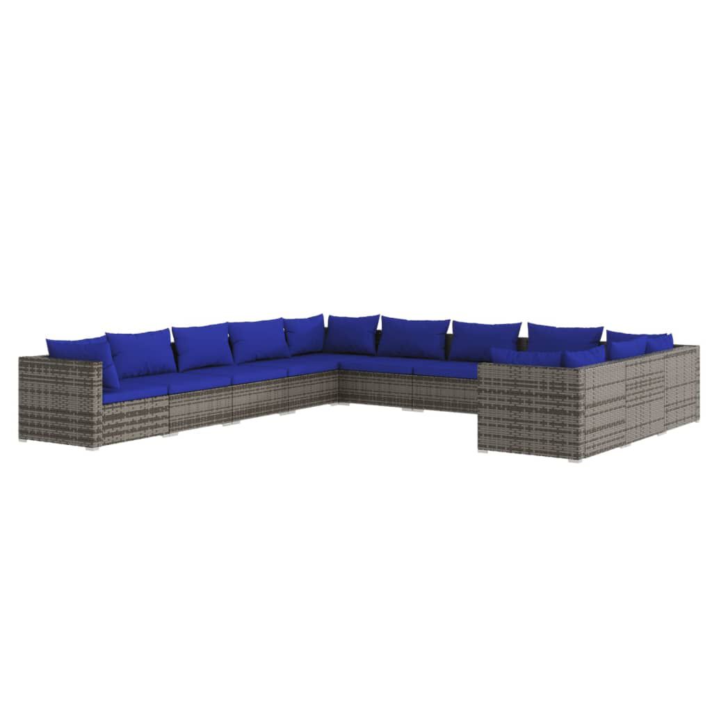 vidaXL 11 Piece Garden Lounge Set with Cushions Poly Rattan Grey