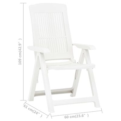 vidaXL Garden Reclining Chairs 2 pcs Plastic White, white vidaXL Garden Reclining Chairs 2 pcs Plastic White