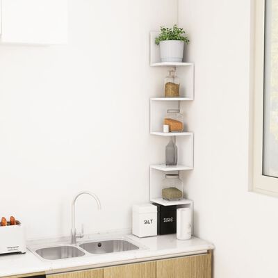 vidaXL Wall Corner Shelf White 20x20x127.5 cm Engineered Wood, white vidaXL Wall Corner Shelf White 20x20x127.5 cm Engineered Wood