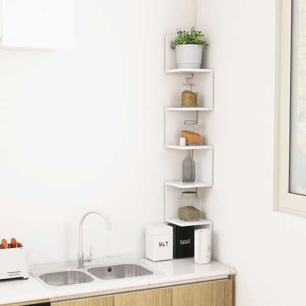 vidaXL Wall Corner Shelf White 20x20x127.5 cm Engineered Wood