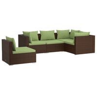 vidaXL 5 Piece Garden Lounge Set with Cushions Poly Rattan Brown, brown and green vidaXL 5 Piece Garden Lounge Set with Cushions Poly Rattan Brown