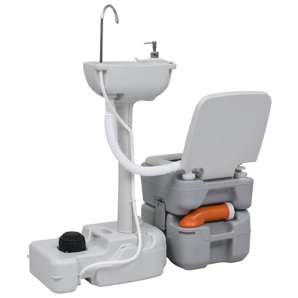 vidaXL Portable Camping Toilet and Handwash Stand Set Grey