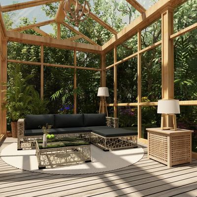 vidaXL 5 Piece Garden Lounge Set with Cushions Poly Rattan Grey,  vidaXL 5 Piece Garden Lounge Set with Cushions Poly Rattan Grey