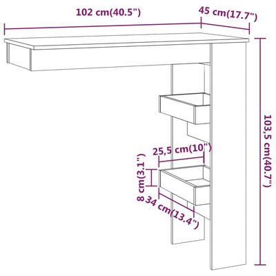 vidaXL Wall Bar Table White 102x45x103.5 cm Engineered Wood, white vidaXL Wall Bar Table White 102x45x103.5 cm Engineered Wood