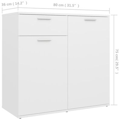 vidaXL Sideboard White 80x36x75 cm Engineered Wood, white vidaXL Sideboard White 80x36x75 cm Engineered Wood
