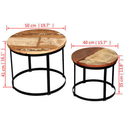 vidaXL Two Piece Coffee Table Set Solid Reclaimed Wood Round 40cm/50cm, multicolour vidaXL Two Piece Coffee Table Set Solid Reclaimed Wood Round 40cm/50cm