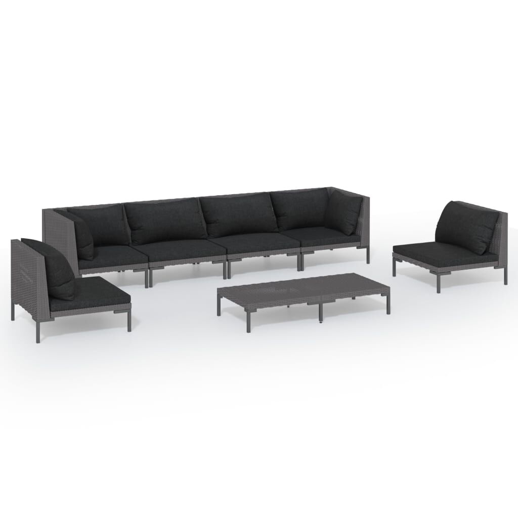 vidaXL 7 Piece Garden Lounge Set with Cushions Poly Rattan Dark Grey