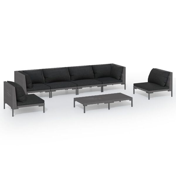 vidaXL 7 Piece Garden Lounge Set with Cushions Poly Rattan Dark Grey