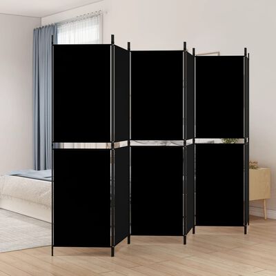 vidaXL 6-Panel Room Divider Black 300x180 cm Fabric, black vidaXL 6-Panel Room Divider Black 300x180 cm Fabric
