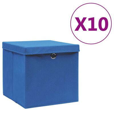 vidaXL Storage Boxes with Covers 10 pcs 28x28x28 cm Blue