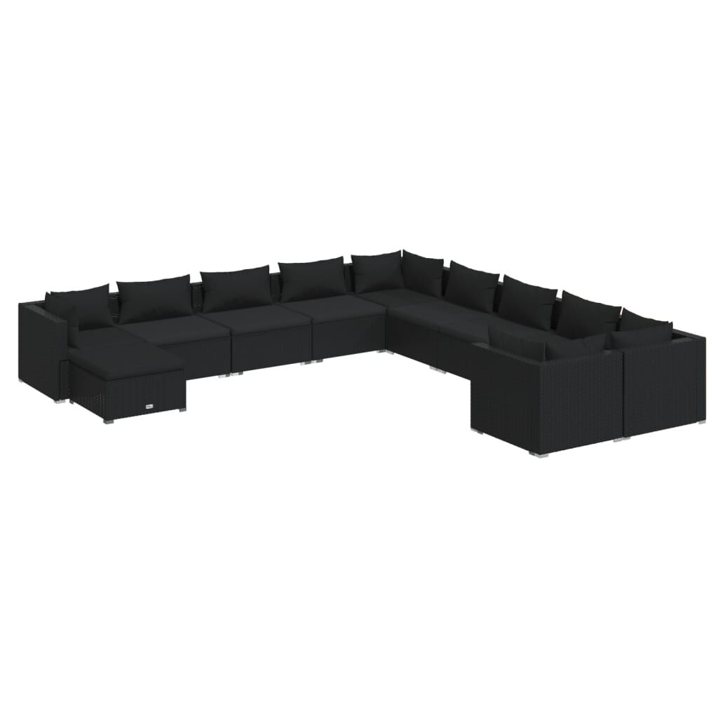 vidaXL 11 Piece Garden Lounge Set with Cushions Poly Rattan Black