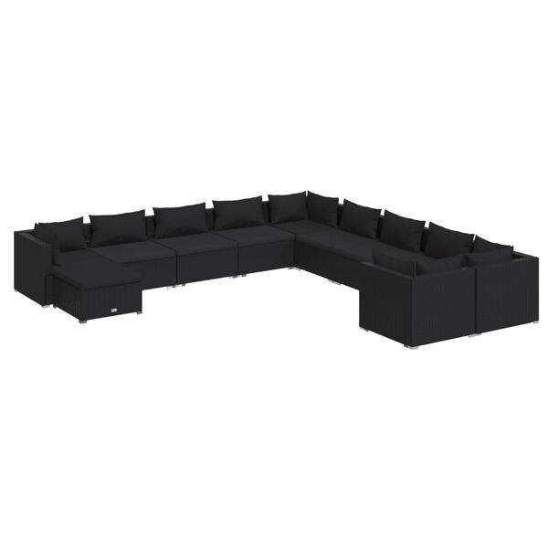 vidaXL 11 Piece Garden Lounge Set with Cushions Poly Rattan Black