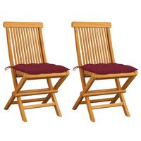 vidaXL Garden Chairs with Wine Red Cushions 2 pcs Solid Teak Wood, wine red vidaXL Garden Chairs with Wine Red Cushions 2 pcs Solid Teak Wood