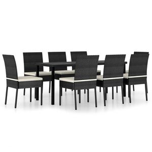 vidaXL 9 Piece Garden Dining Set Poly Rattan Black