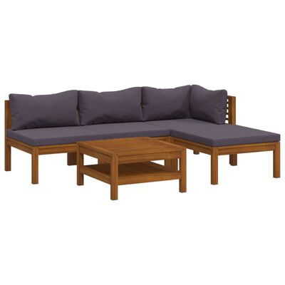 vidaXL 5 Piece Garden Lounge Set with Cushion Solid Acacia Wood, dark grey vidaXL 5 Piece Garden Lounge Set with Cushion Solid Acacia Wood