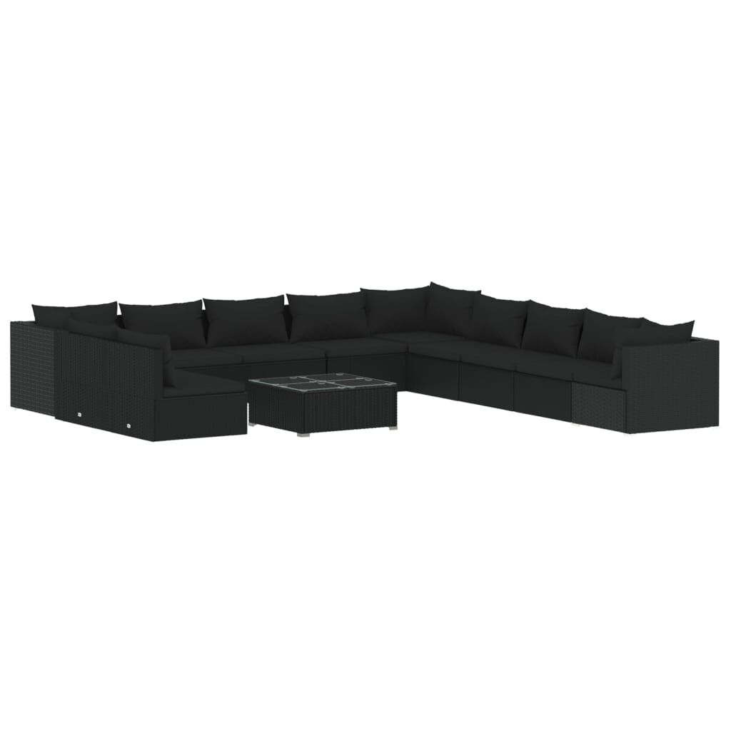 vidaXL 12 Piece Garden Lounge Set with Cushions Black Poly Rattan