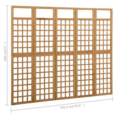 vidaXL 5-Panel Room Divider/Trellis Solid Fir Wood 201.5x180 cm, brown vidaXL 5-Panel Room Divider/Trellis Solid Fir Wood 201.5x180 cm