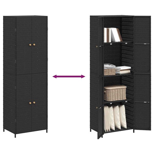 vidaXL Garden Storage Cabinet Black 59x40x180 cm Poly Rattan
