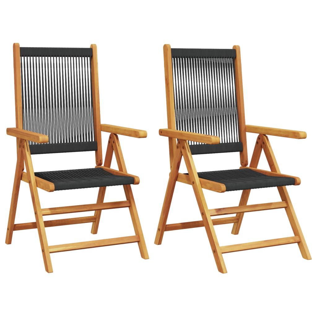 vidaXL Garden Chairs 2 pcs Black Solid Wood Acacia and Polypropylene
