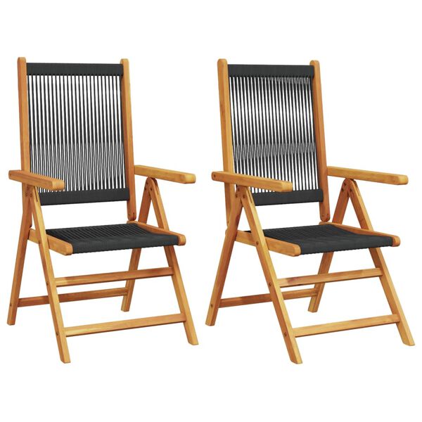 vidaXL Garden Chairs 2 pcs Black Solid Wood Acacia and Polypropylene