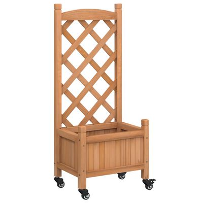 vidaXL Planter with Trellis and Wheels Brown Solid Wood Fir, brown vidaXL Planter with Trellis and Wheels Brown Solid Wood Fir