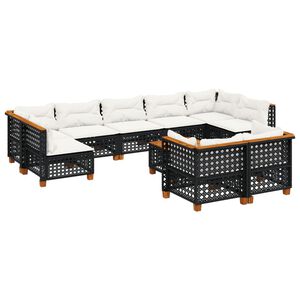 vidaXL 10 Piece Garden Sofa Set with Cushions Black Poly Rattan