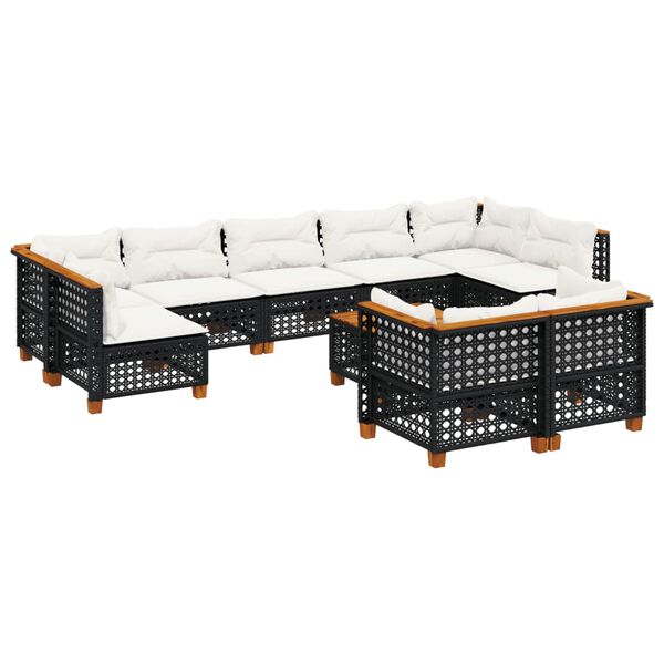 vidaXL 10 Piece Garden Sofa Set with Cushions Black Poly Rattan