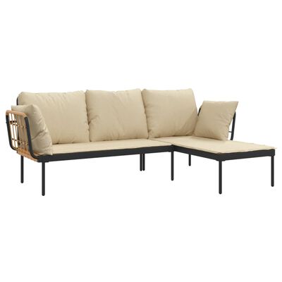 vidaXL 3 Piece Garden Lounge Set with Beige Cushions Poly Rattan