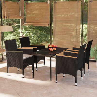 vidaXL 5 Piece Garden Dining Set with Cushions Black, black vidaXL 5 Piece Garden Dining Set with Cushions Black