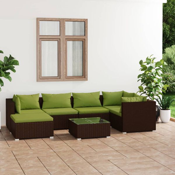 vidaXL 7 Piece Garden Lounge Set with Cushions Poly Rattan Brown