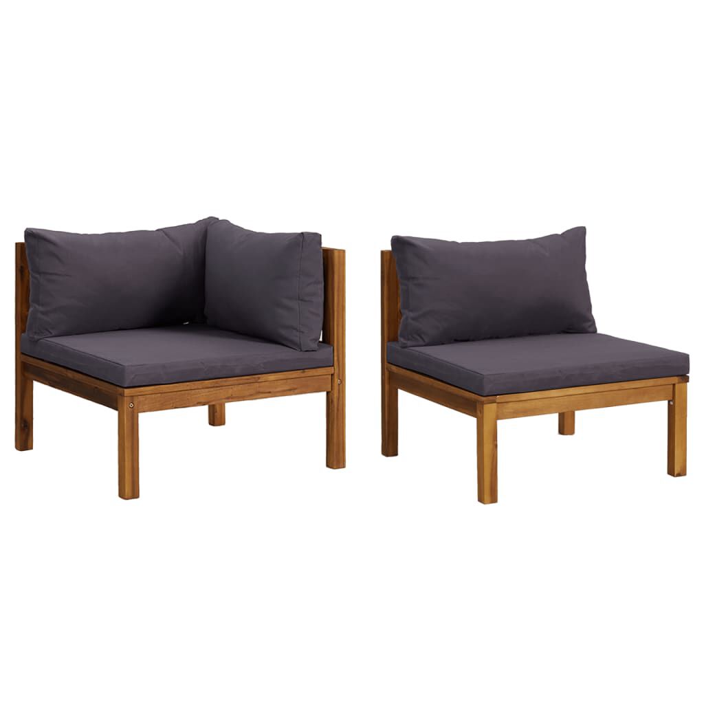 vidaXL 2 Piece Sofa Set with Dark Grey Cushions Solid Acacia Wood