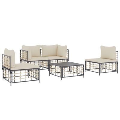 vidaXL 5 Piece Garden Lounge Set with Cushions Anthracite Poly Rattan,  vidaXL 5 Piece Garden Lounge Set with Cushions Anthracite Poly Rattan