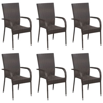 vidaXL 7 Piece Garden Dining Set Poly Rattan Brown, brown vidaXL 7 Piece Garden Dining Set Poly Rattan Brown