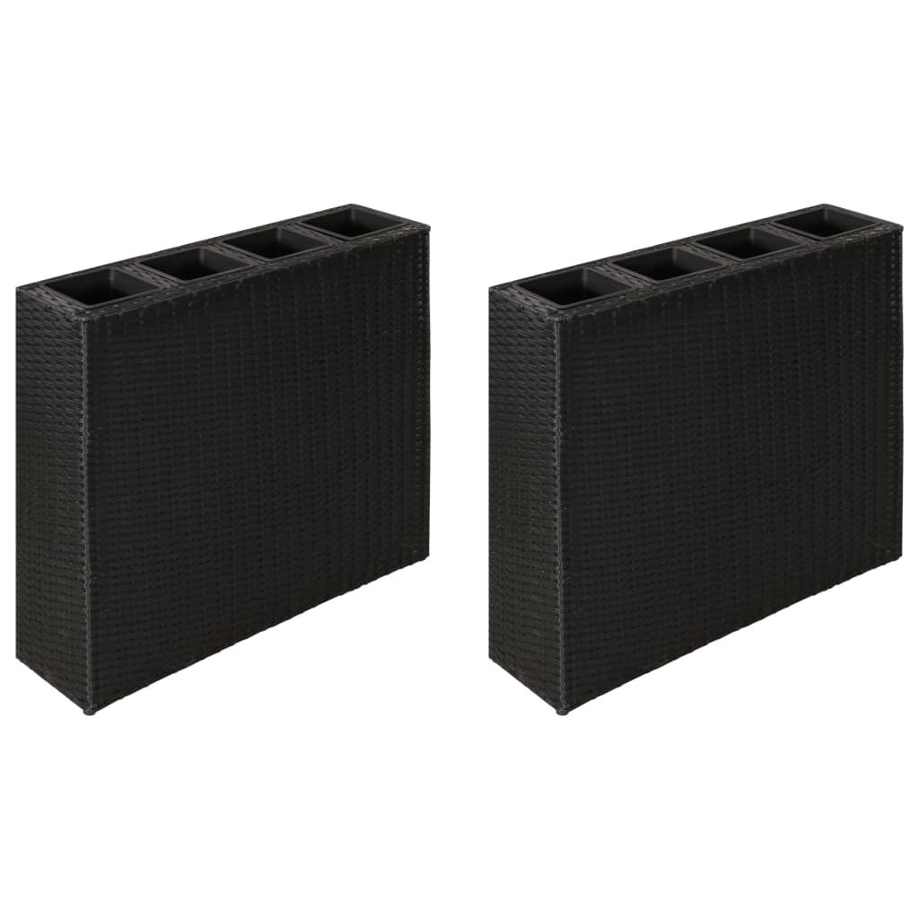 vidaXL Garden Raised Bed with 4 Pots 2 pcs Poly Rattan Black(2x41084)