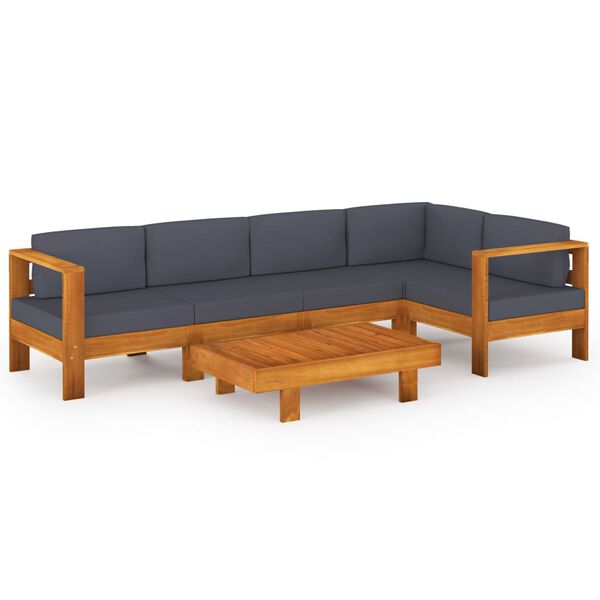 vidaXL 6 Piece Garden Lounge Set with Dark Grey Cushions Acacia Wood