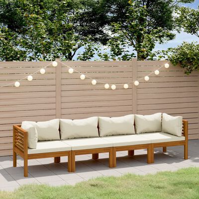 vidaXL 4-Seater Garden Sofa with Cream Cushion Solid Acacia Wood, cream vidaXL 4-Seater Garden Sofa with Cream Cushion Solid Acacia Wood
