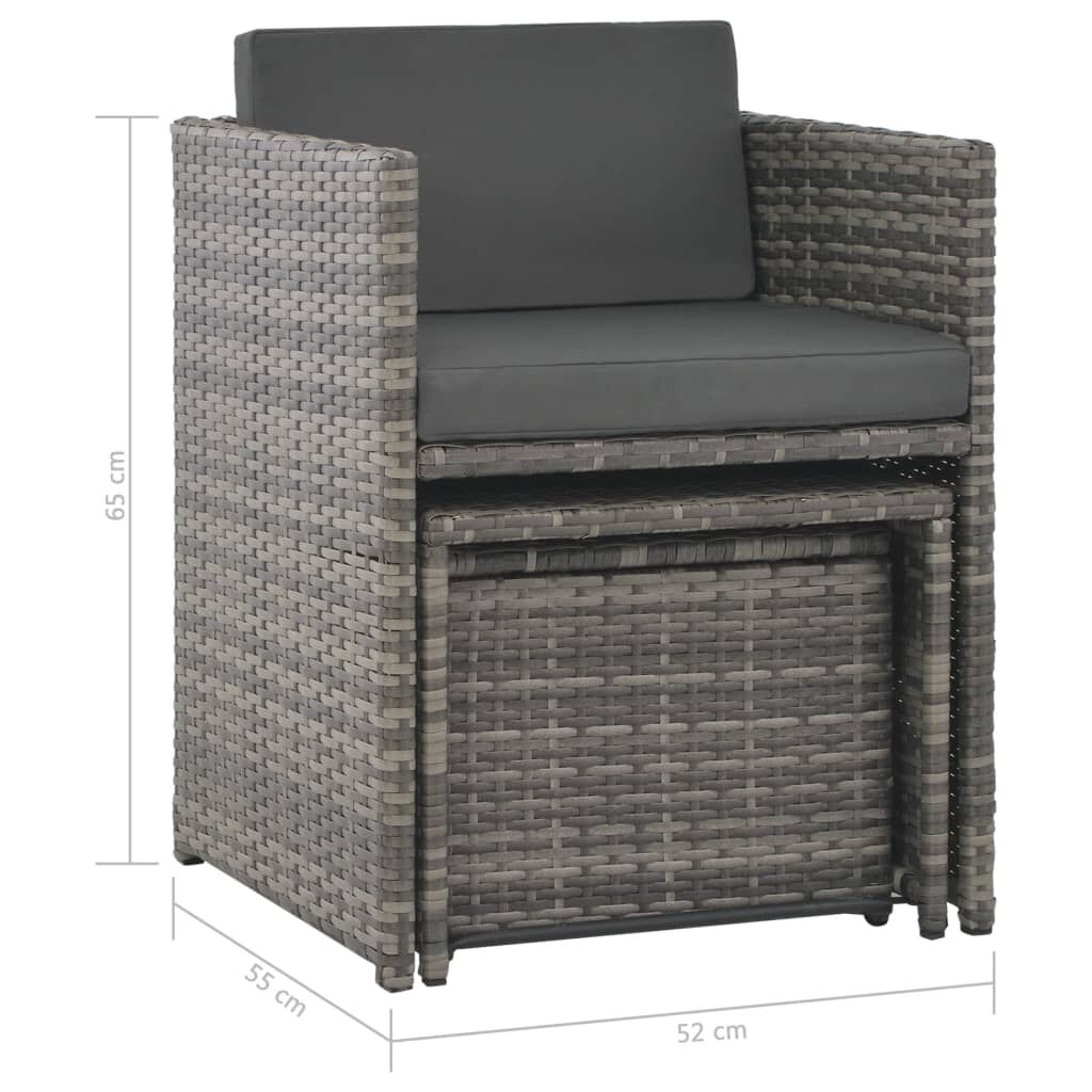 vidaXL 7 Piece Outdoor Dining Set with Cushions Poly Rattan Grey